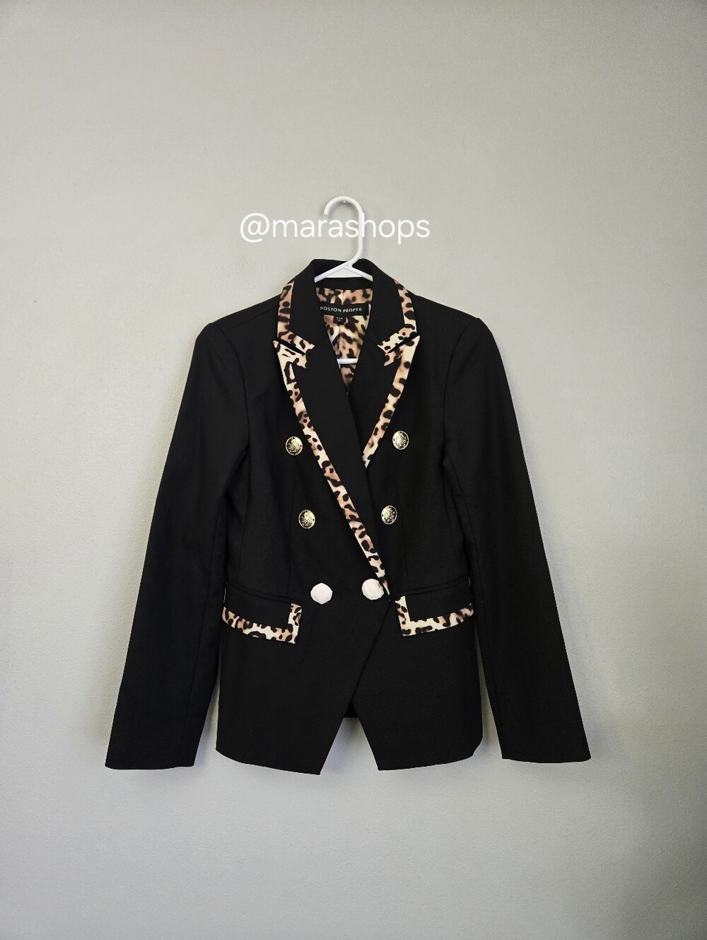 Boston Proper Exploded Cheetah Trim Modern Double Breasted Blazer - Picture 2 of 10